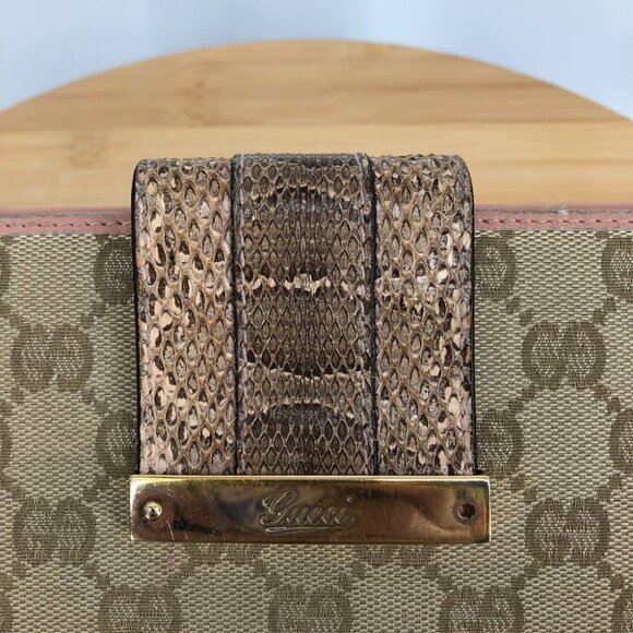 Gucci GG Tan Canvas Python Strap and Pink Trim Continental Wallet / Purse wallet - Picture 5 of 14
